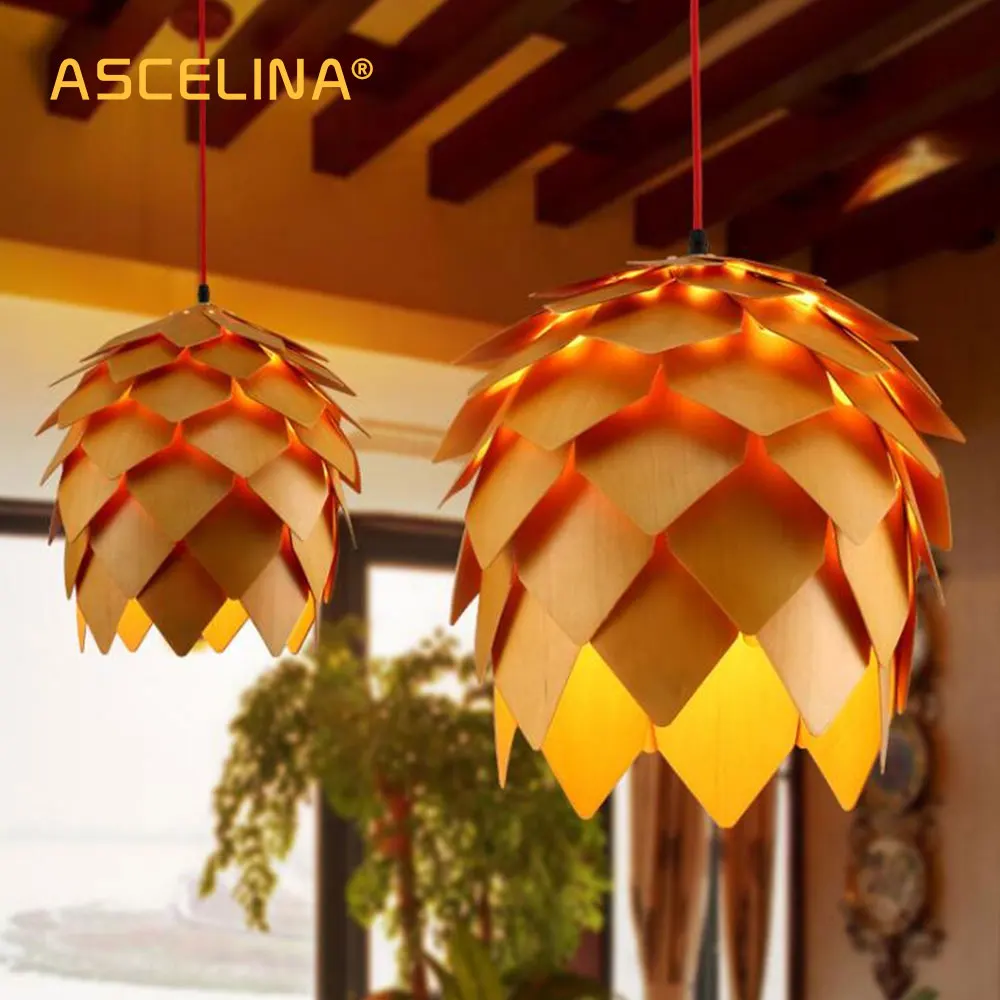 

Nordic Wooden Pendant Light Pine cone wooden pendant lamp DIY American Modern hanging lamp Living room dining room bedroom cafe