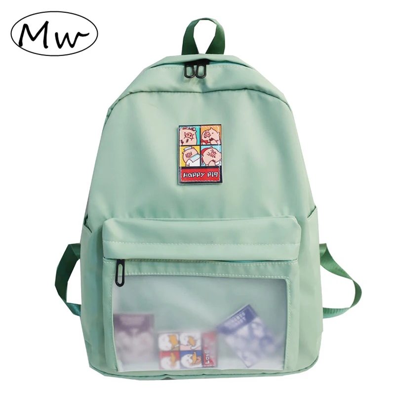 

Fashion Nylon Backpack Female Transparent Pocket School Backpack for Teenage Girls Travel Backpack Waterproof mochila mujer 2019