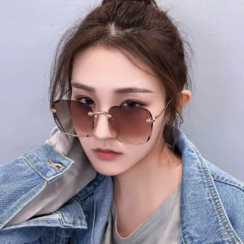 

AOZE Fashion Women Rimless Sunglasses Brand Designer Square Sun Glasses Gradient Shades Cutting Lens Female Eyewear oculos UV400