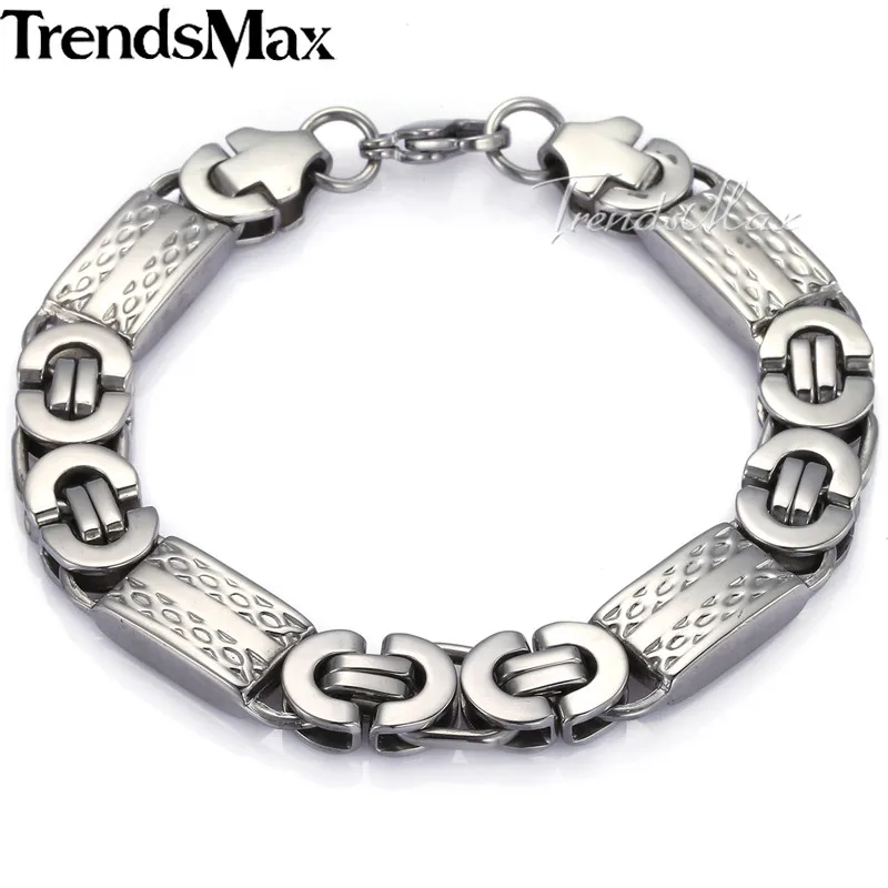 Trendsmax ювелирный набор 11 мм Мужская цепочка для мальчиков золотой тон плоская Византийская звеньевая Нержавеющая сталь ожерелье браслет набор подарок KS168