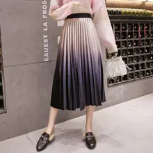 Новая мода осень зима Женская замшевая юбка длинные плиссированные женские юбки Saias Midi Faldas винтажная постепенная цветная Женская юбка миди