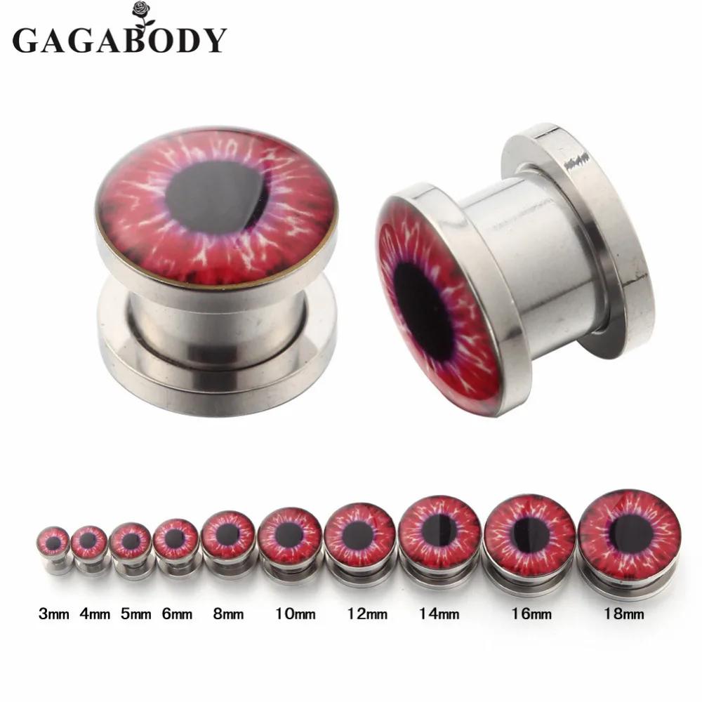 Gaga 1 par 3 18mm punk Acero inoxidable ojo rojo tornillo túnel plug
