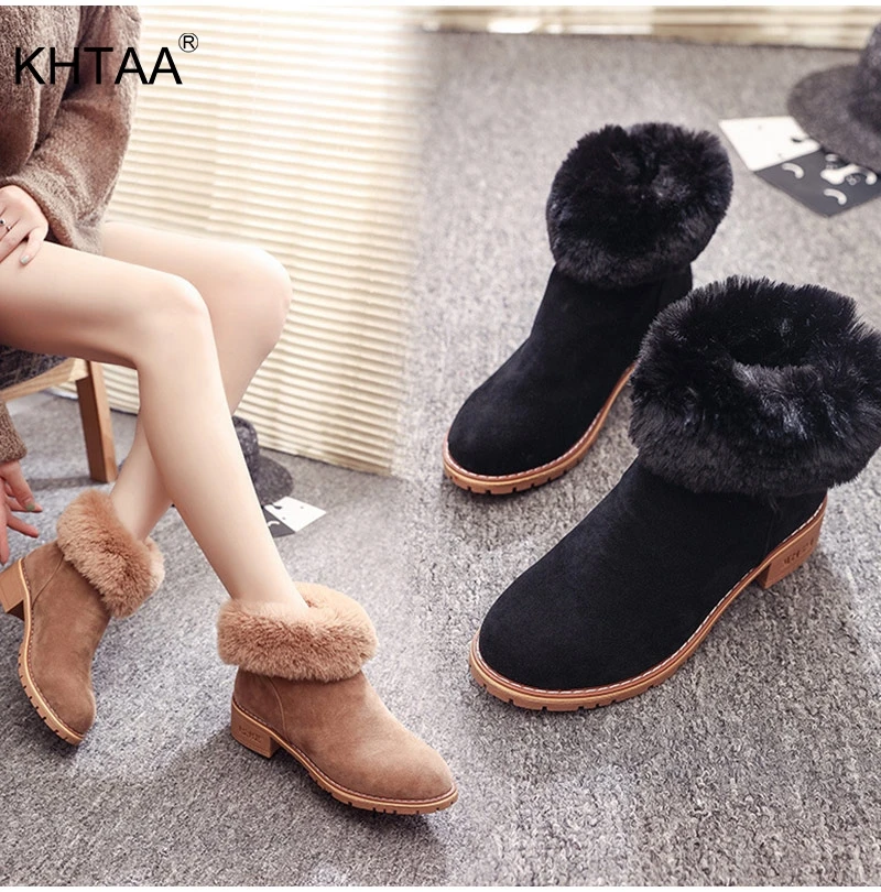 

Medium Heels Women Snow Winter Boots Warm Flock Plush Fur Platform Ankle Boots For Female 2018 New Fashion Rubber Ladies Shoes