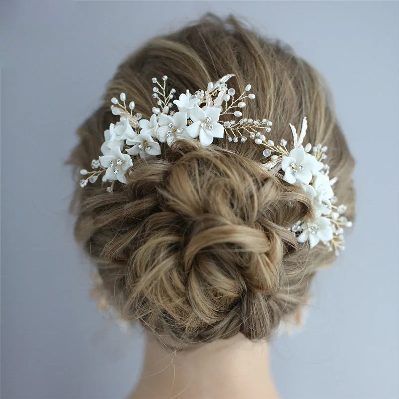 

SLBRIDAL Handmade Crystal Rhinestone Freshwater Pearls Flower Wedding Hair Comb Bridal Headdress Hair Accessories Women Jewelry