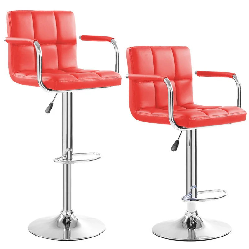 

COSTWAY 2pcs PU Leather Modern Adjustable Bar Stool With Handrails Swivel Chair Bar Chair Commercial Furniture Bar Tool HW50133