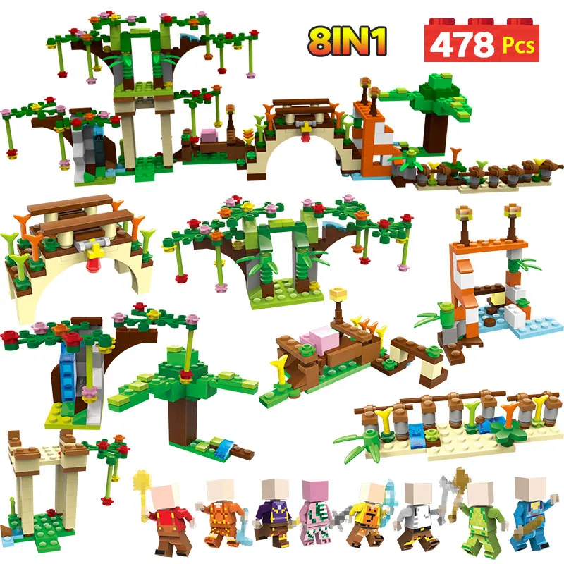 

478PCS Create My World Bridge Tree Building Blocks Compatible LegoINGLY Minecrafted Bricks 8 IN 1 Education Toys for Children