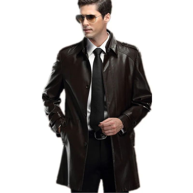 Black Leather Jacket Man Brand Clothing Middle Long Leather Coat Men ...