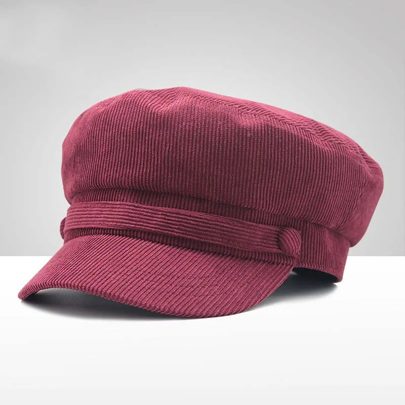 QDKPOTC, модные женские шапки в стиле милитари, Осень-зима, новинка, вельветовые кепки для девочек - Цвет: wine red