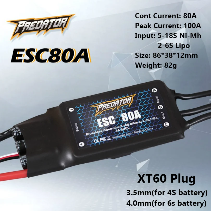 Modelo de Peças de Avião 80a com 5a Nova Sbec Velocidade Controller Burshless Apoio Xt60 2 S-6 s Bateria Plug rc Drone Avião Barco Fms Esc