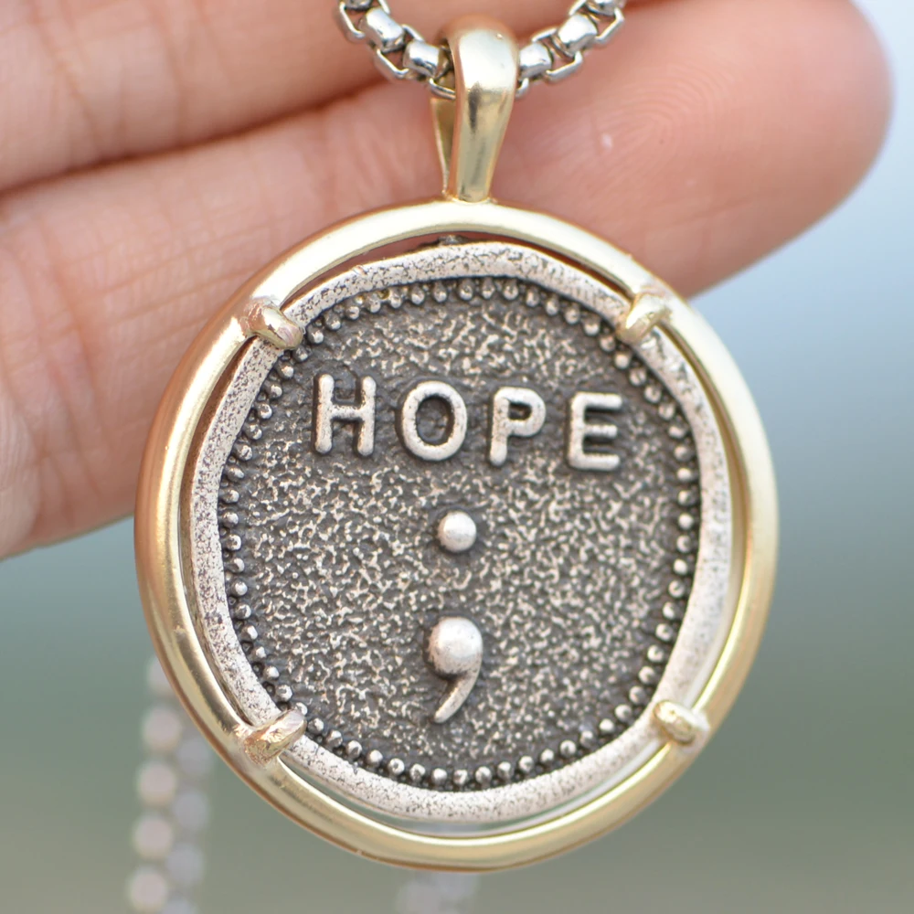 

Semicolon Necklace My store isn't Over Yet, Suicide Prevention Men's Sympathy Gift Mental Resilient Faith Hope Jewelry A269