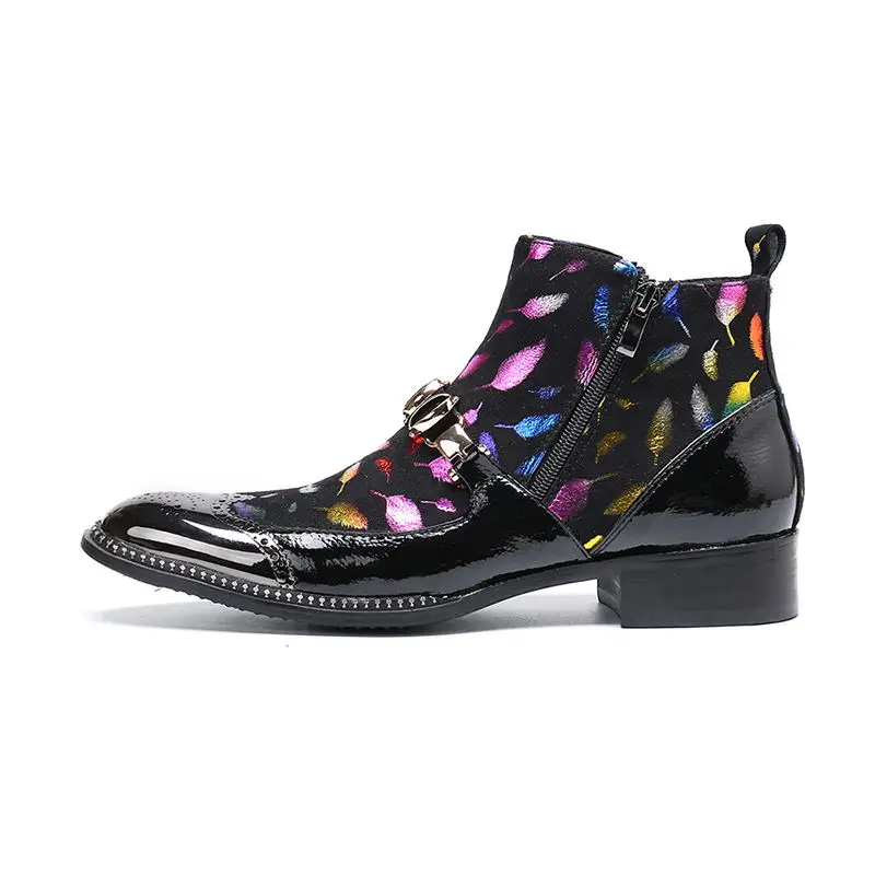 Patchwork Los Ante Multiple Nuevos Zapatos Moda Gran De Vaca Hombre Cabeza La Metal Chaussure Beertola Tobillo Hombres Botas Plumas 6gPB6U4