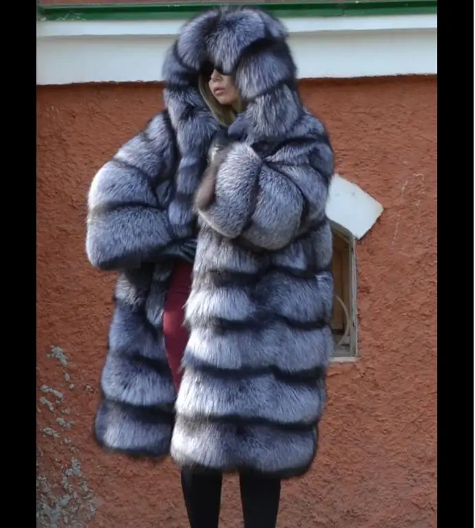 Новое Брендовое зимнее пальто с натуральным лисьим мехом, Толстая Женская куртка с большим лисьим мехом, верхняя одежда с капюшоном, теплая женская одежда