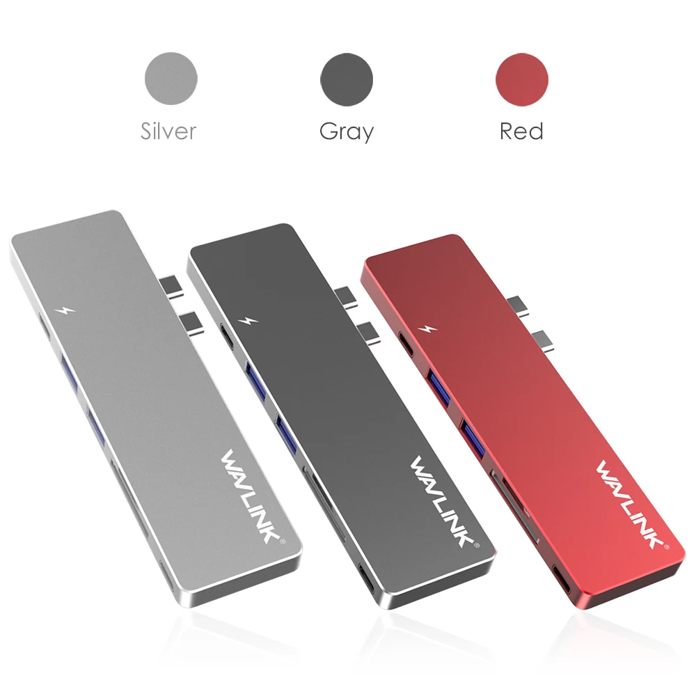 

Wavlink Dual Port USB C HUB Aluminum Thunderbolt 3 Type C HUB with SD/Micro SD Card Reader 4K HDMI USB 3.0 HUB for macbook pro