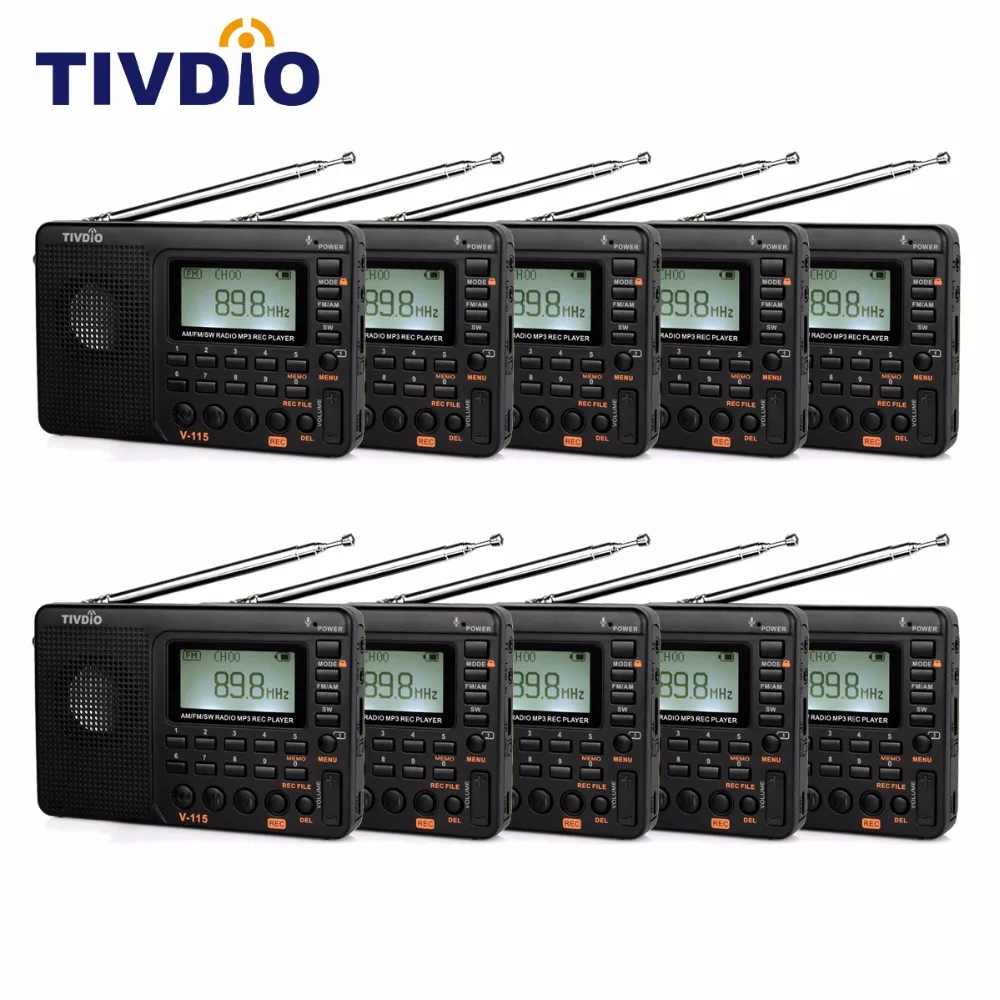 10pcs TIVDIO V-115 FM/AM/SW Radio Multiband MP3 Player REC Recorder Portable Radio Receiver with Sleep Timer F9205A