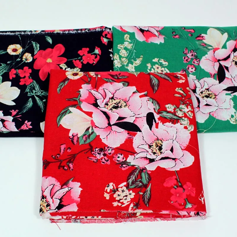 

cotton/linen ethnic style red green black lily peony flowers fabric for DIY handwork APPAREL dress cushion handwork home decor