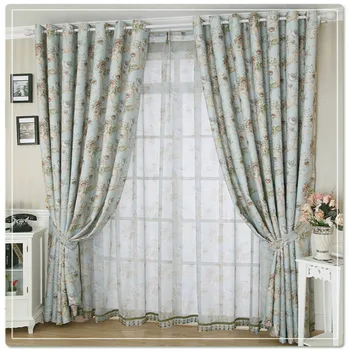 

American pastoral country curtain light blue flower Blackout Curtains or Tulle Curtain for Living Room Bedroom Window Drapes