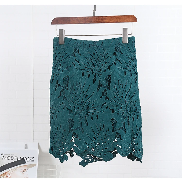 Женская летняя новая кружевная юбка-карандаш с вышивкой листьев, Офисная Женская винтажная юбка средней длины до колена с высокой талией S6269