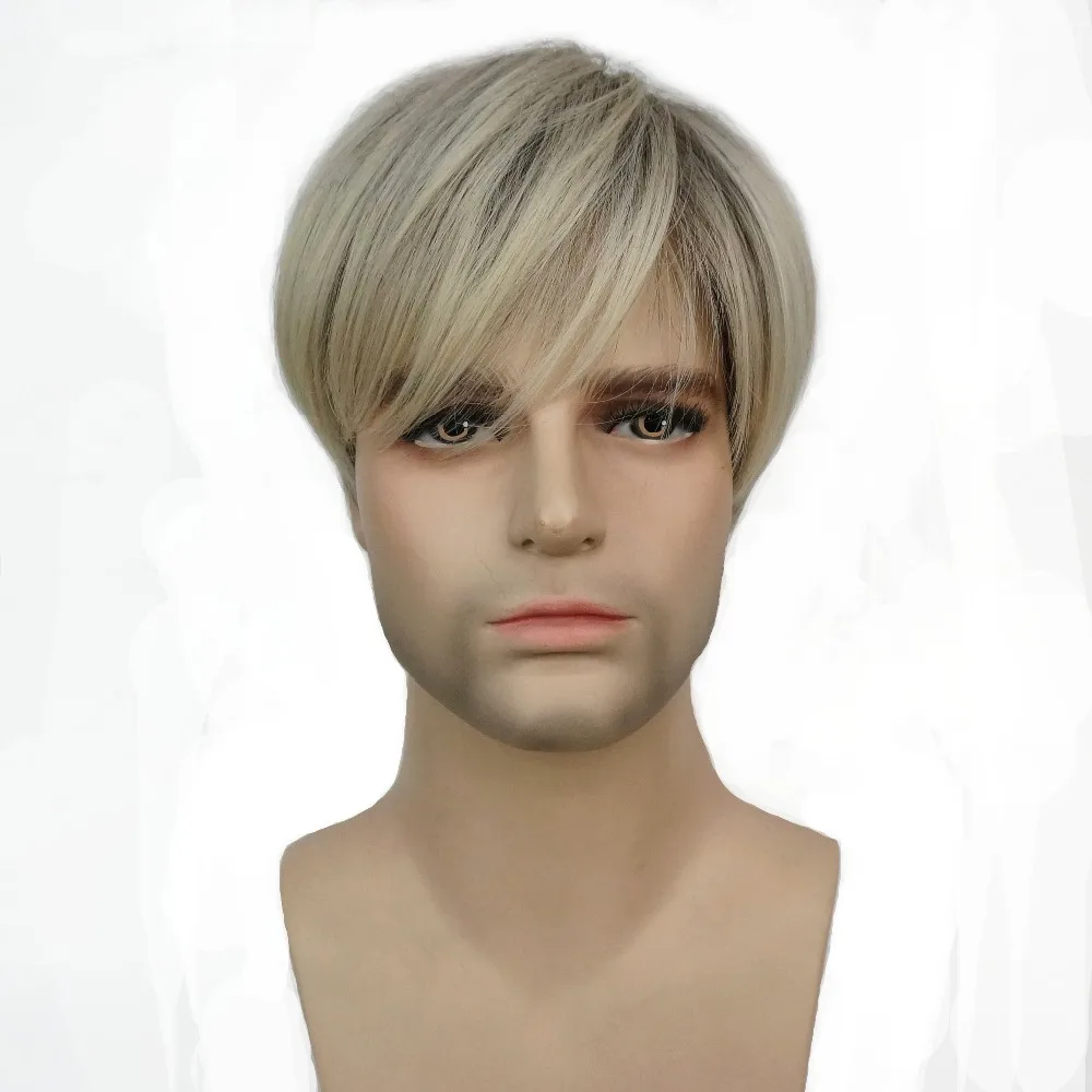 StrongBeauty Men Wig Short Straight Blonde Mix Synthetic ...