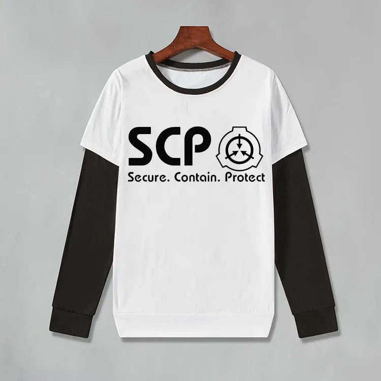 SCP long-sleeved T-shirt spring letters printed round collar T-shirts clothes for men clothing SCP long-sleeved T-shirt spring letters printed round collar T-shirts clothes for men clothing
