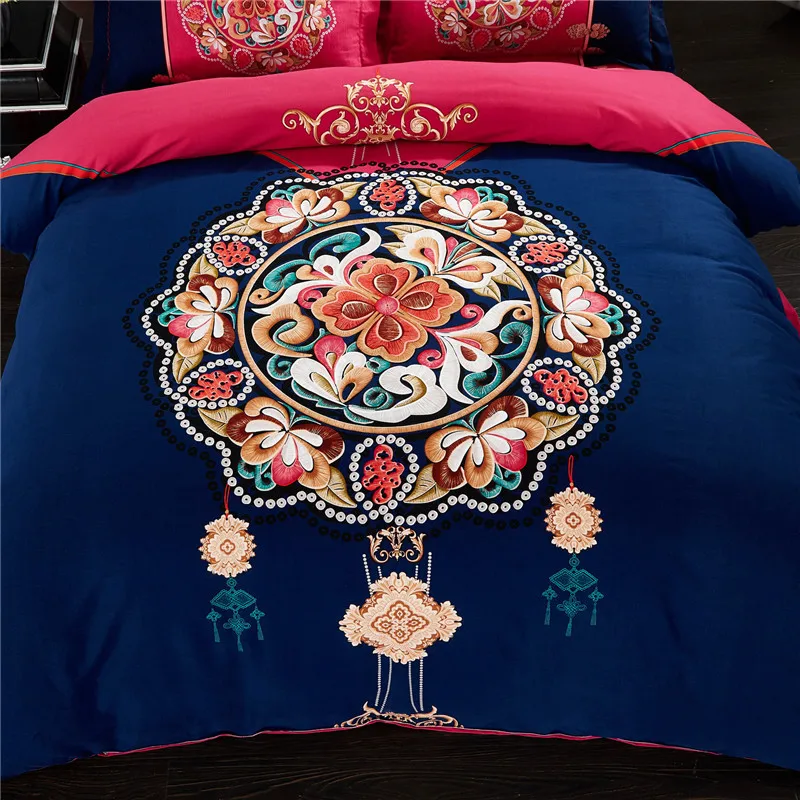 2017 بوهو الأزرق الفراش مجموعة المفرش يحدد المنسوجات المنزلية ملاءات السرير القطن حاف الغطاء شقة بالغين نوم السرير مجموعة juegos