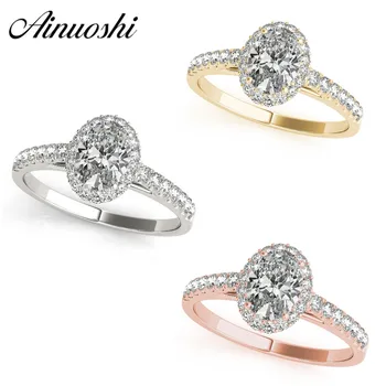 

AINUOSHI Fashion 925 Sterling Silver White Gold Yellow Gold Rose Gold Color Oval Cut 3ct Rings Women Engagement Halo Silver Ring