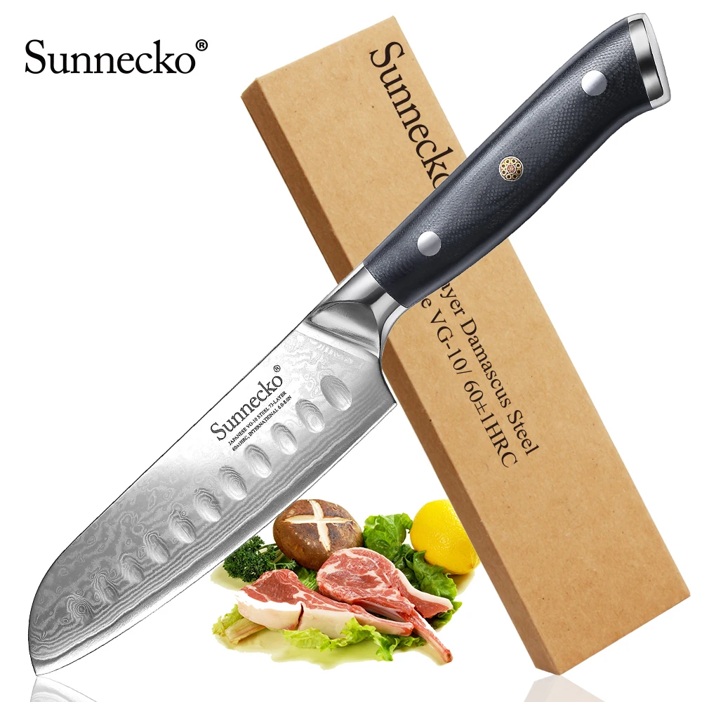 Sunnecko " нож Santoku Дамасская бритва острое лезвие G10 Ручка японский VG10 Стальные Кухонные ножи для нарезки фруктов, овощей инструмент для резки