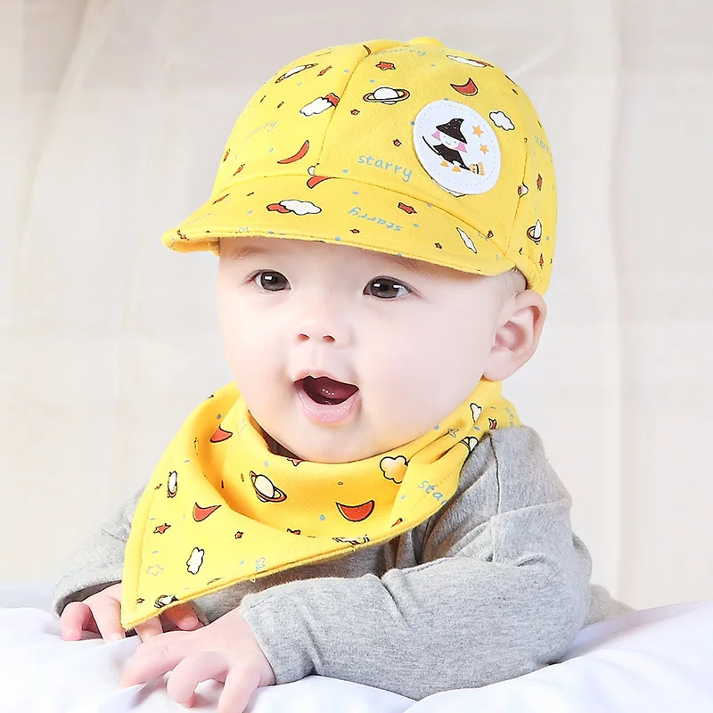 2Pcs/Set Newborn Baby Boy & Girl Hats Cartoon Cute Kids Hats & Bib Summer Spring Child Hats