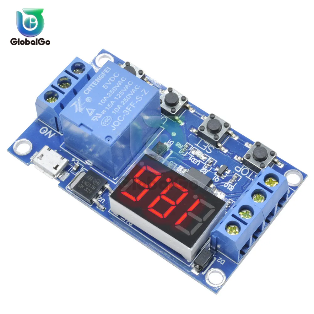 

5V Micro USB Time Delay Relay Module 4 Button 3 Digit Digital Tube LED Digital Time Delay Relay Trigger Timer Control Switch