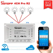 Itead Sonoff 4CH Pro R2 Wifi переключатель 4 канала инчинг самоблокирующийся замок умный WiFi RF пульт дистанционного управления работа с Alexa