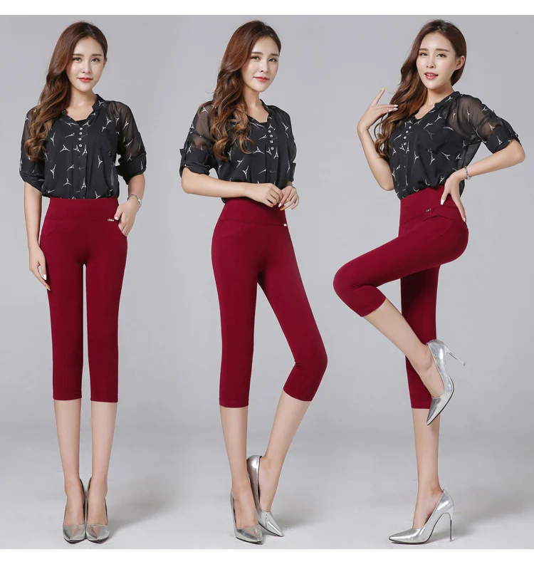 High quality pencil pants capris women 2018 summer style high waist elastic skinny pants female trousers woman pantalon femme plaid pants