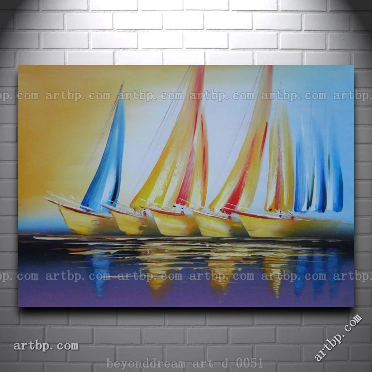 Row Of Yellow Sailing Boats Oil Painting Abstract Modern ...