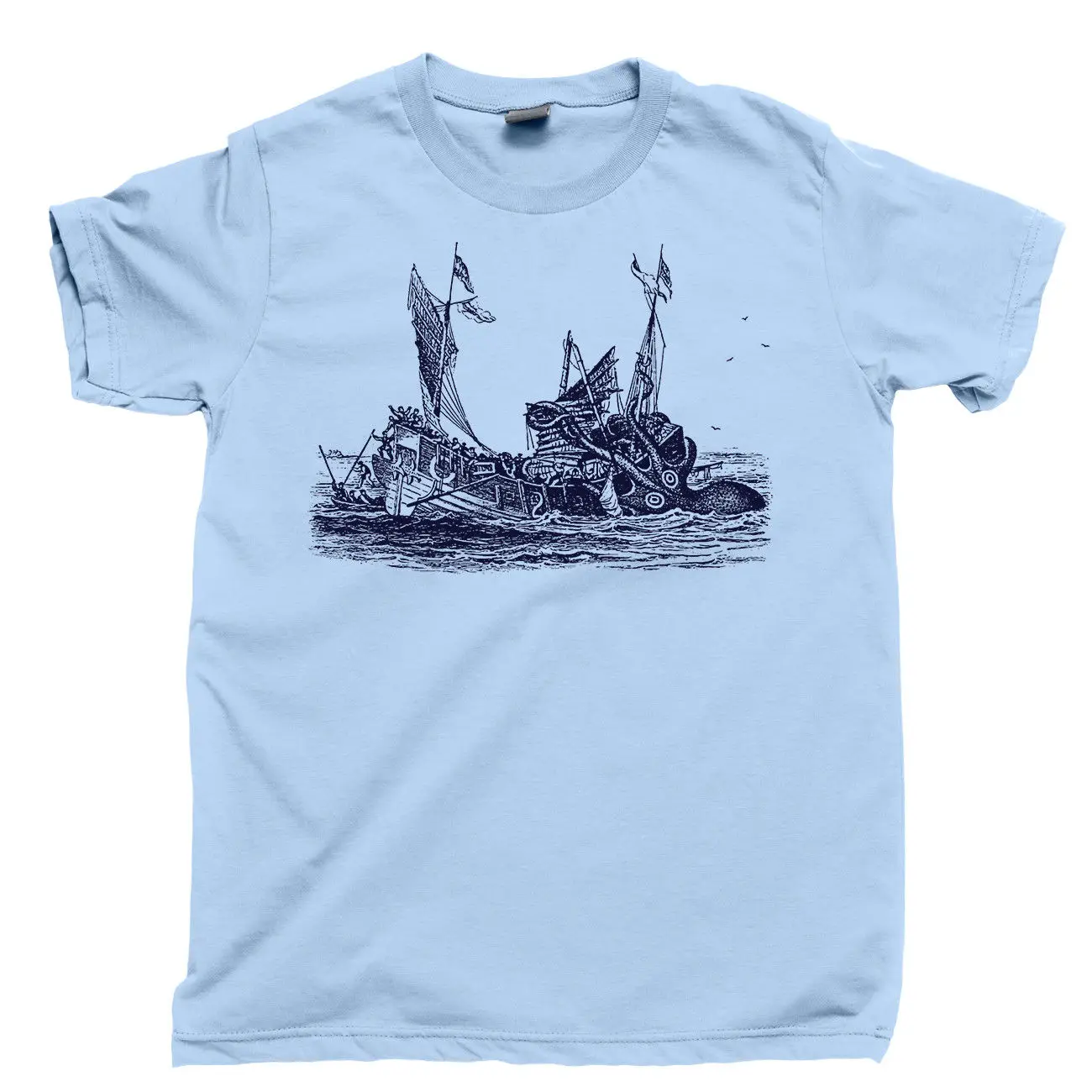 

Kraken T Shirt Giant Octopus Squid Sea Monster Shipwrecks Davy Jones Locker Tee Cartoon t shirt men Unisex New Fashion tshirt