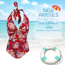 Купальный костюм размера плюс, женский сексуальный красный слитный купальник с цветочным рисунком, женский летний купальник, сексуальный Спортивный Купальный костюм для женщин Stroj K