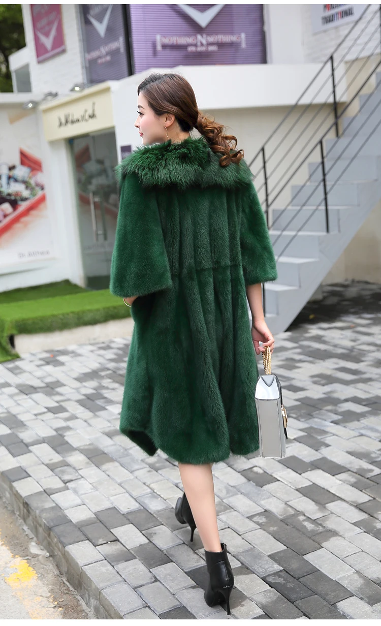 Натуральное меховое пальто от Natural2019 модное женское длинное пальто из натурального меха норки с воротником из меха серебристой лисы Розничная/ для зимы