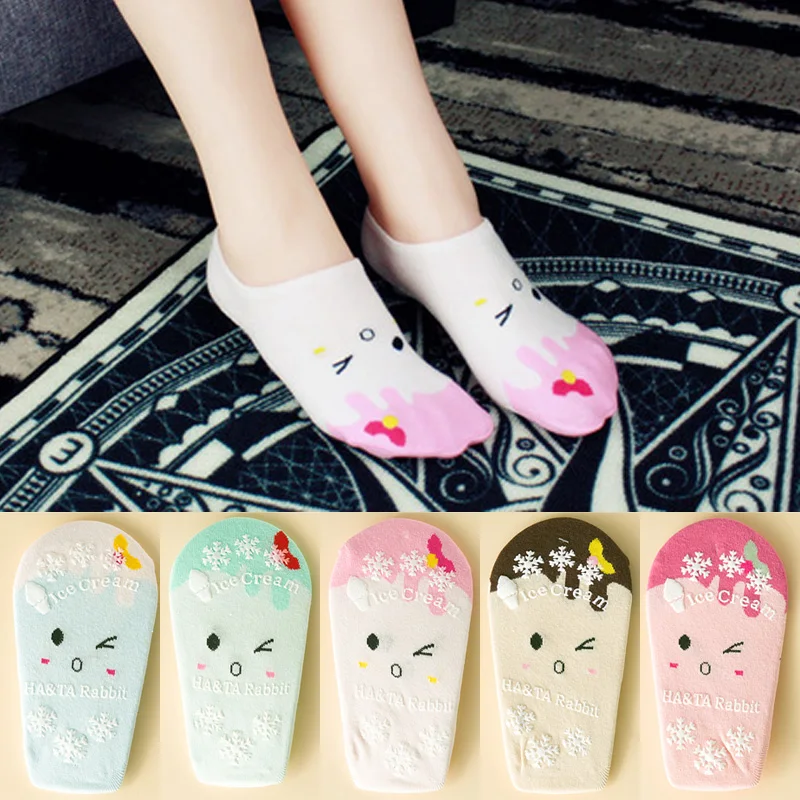 Cute Korean Offset Printing Invisible Silicone Antiskid Women Socks