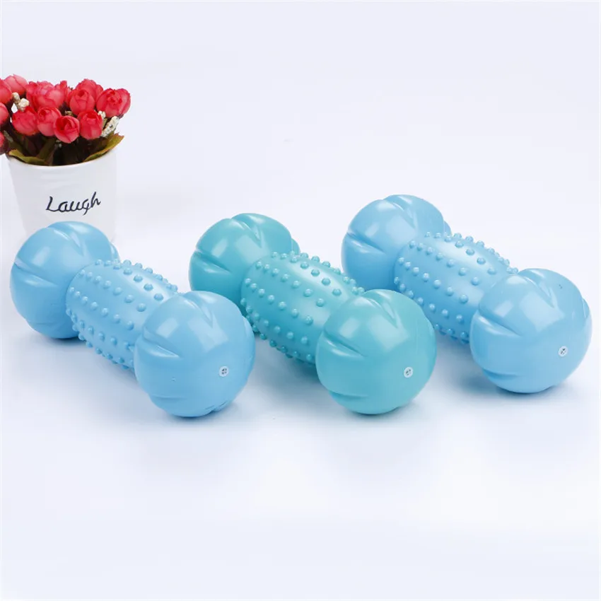 Dog Toys Colorful Soft Dumbbell Dog Squeeze Squeaky Faux Bone Pet Chew