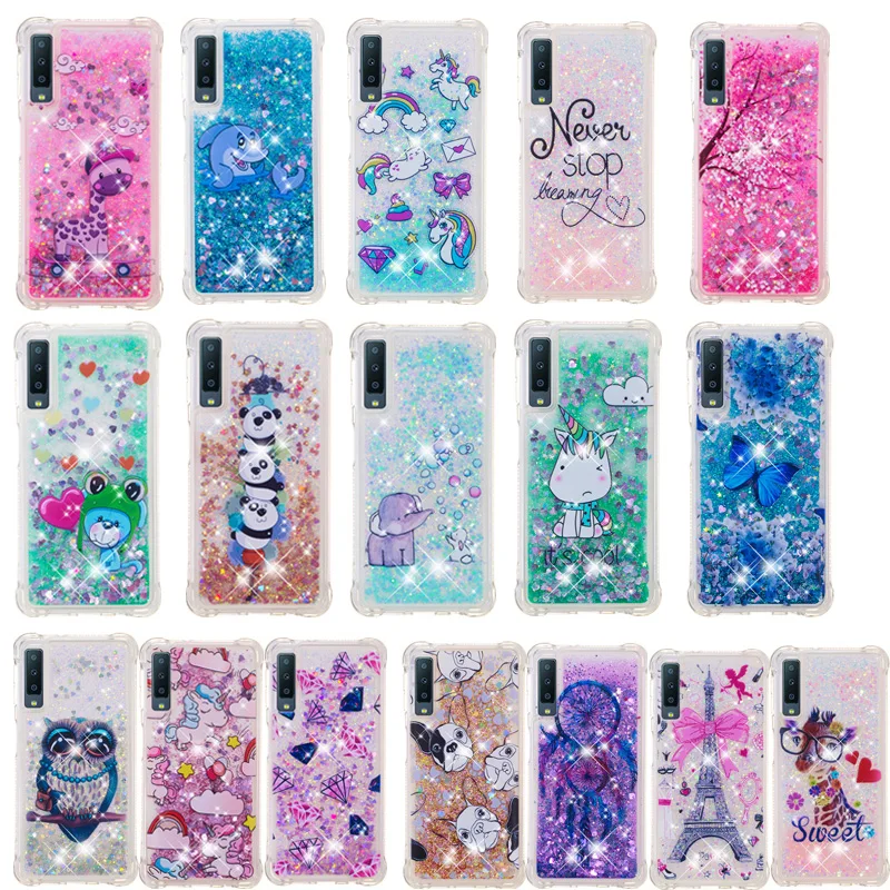 Glitter Bling Patterned Shockproof Liquid Case On For Samsung A7 J4 J6 A6 2018 J3 J5 J7 2017 A8 Plus Clear Soft Phone Cover Capa (3)