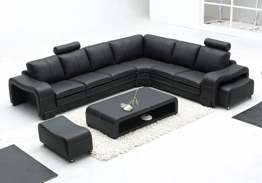0413-S864-1 black leather sofa