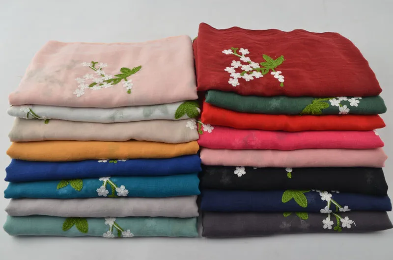 

Plain Embroidered Floral cotton Scarf,New pashmina from Indian,Foulards Sjaal Muslim hijab,shawls and scarves,muslim embroidery