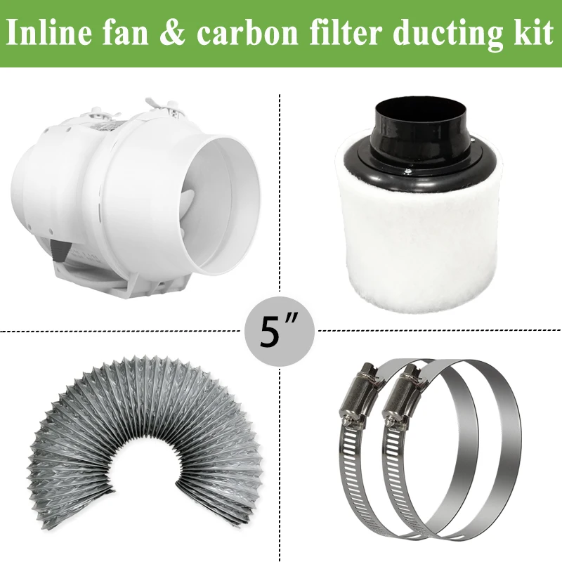 5" Inline duct Fan ducted ventilator& Carbon Air Filter&Ducting for
