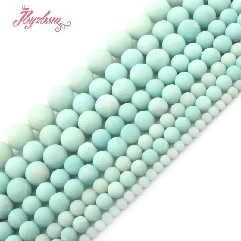 

4 6 8 10mm Natural Stone Beads Frost Blue Round Blue Amazonite Bead Ball For Necklace Bracelets Jewelry Making 15" Free Shipping
