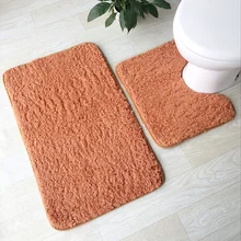 Soft Lamb Plush Bathroom Mat 2 pcs/set Toilet Mat 4 Solid Colors Bathroom Rug Household Toilet Feet Pad Super Soft Bath Mat pebbles pattern 3 pcs bath mat toilet mat