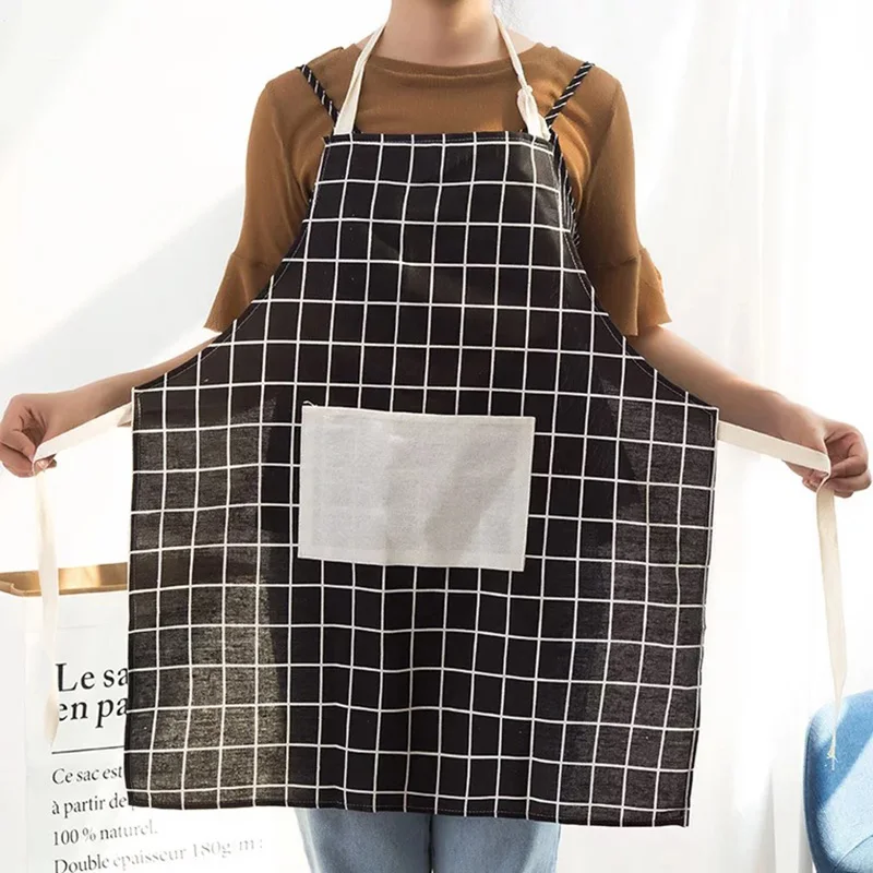 

100% Cotton Kitchen Apron Printed Unisex Cooking Aprons Avental Dining Room Barbecue Restaurant Pocket Halterneck