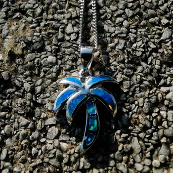 

DJ CH Dainty 925 Sterling Silver Palm Tree Pendant Blue Fire Opal Jewelry Small Coconut Plant Pendant Charms for jewelry making