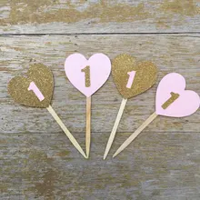 Блестящие сердца кекс custom изготовление на заказ номер празднование дня рождения, Юбилейный выбор еды Свадебная вечеринка торт Топпер