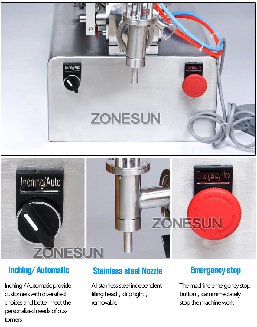 ZONESUN 10-300 мл пневматическая объемная мягкая машина для наполнения жидкостью(пневматический жидкий наполнитель для масла, воды, сока, меда, мыла