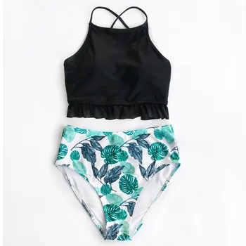 

CUPSHE Lingering Charm High-waisted Bikini Set Ruffled Hem Swimsuit Bathing Suit Brazilian Biquini Monokini Maillot De Bain