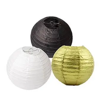 

18-Pack Gold black and white Round Paper Lantern Lamp Shades for Wedding Birthday Bridal Shower Party Decoration
