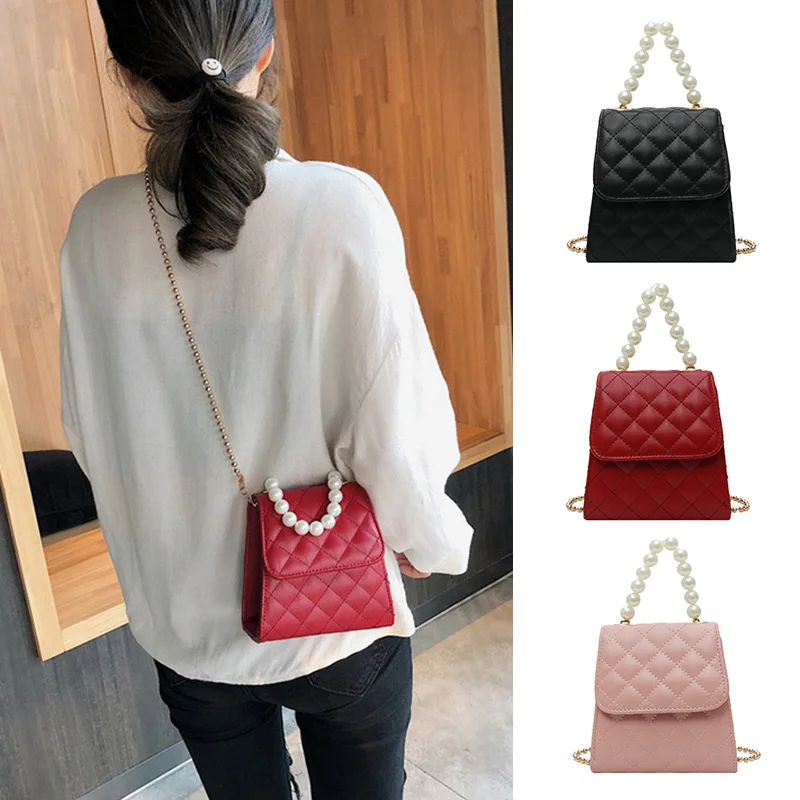 

2019 New Fashion PU Single Shoulder Bag Korean Style Pearl Handbag with Chain Strap for Women BS88