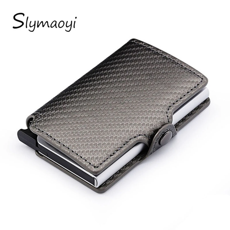 

Slymaoyi Vintage Men's Carbon Fiber Leather Credit Card Holder Automatic Aluminum Metal Cardholder Male Wallet Slim Case Purse